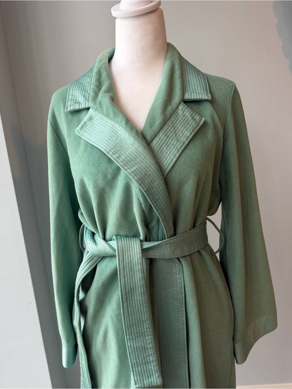 Vintage Neiman Marcus Bill Tice Sage Green Velour Long Wrap Robe Belted